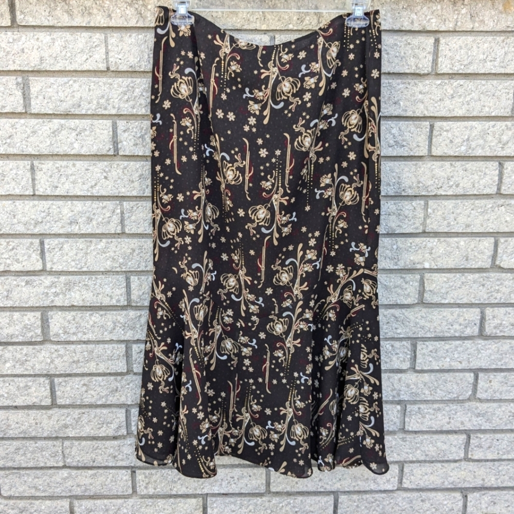 EMMA JAMES SIZE 14 BROWN REVERSIBLE POLKA DOT FLORAL SKIRT 2-Way EUC Classic